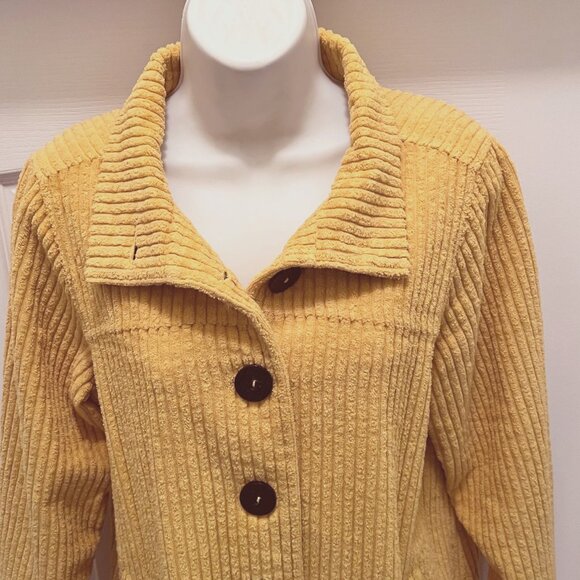CMC By Color Me Cotton-Women's Yellow Mustard Small Corduroy Button Up Jacket - Picture 3 of 16
